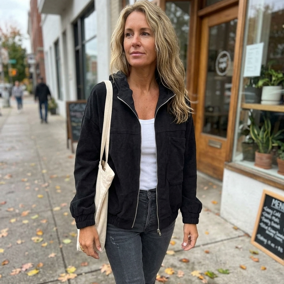 Adele Mariani™ Zip-Up Corduroy Hooded Jacket