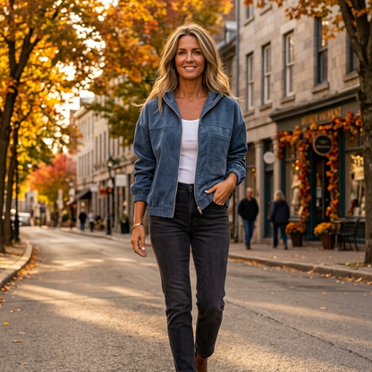Adele Mariani™ Zip-Up Corduroy Hooded Jacket