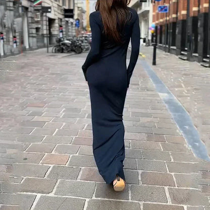 Adeline Rey™ Long fitted dress with long sleeves