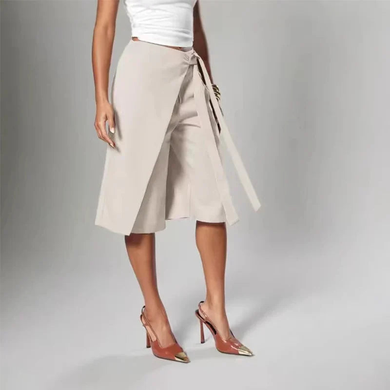 Adriana Della Valle™ Elegant Wide Leg Culottes with Front Tie