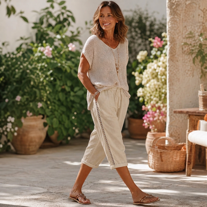 Adriana Gabba™ Lace Cutout Capri Pants for Summer Comfort