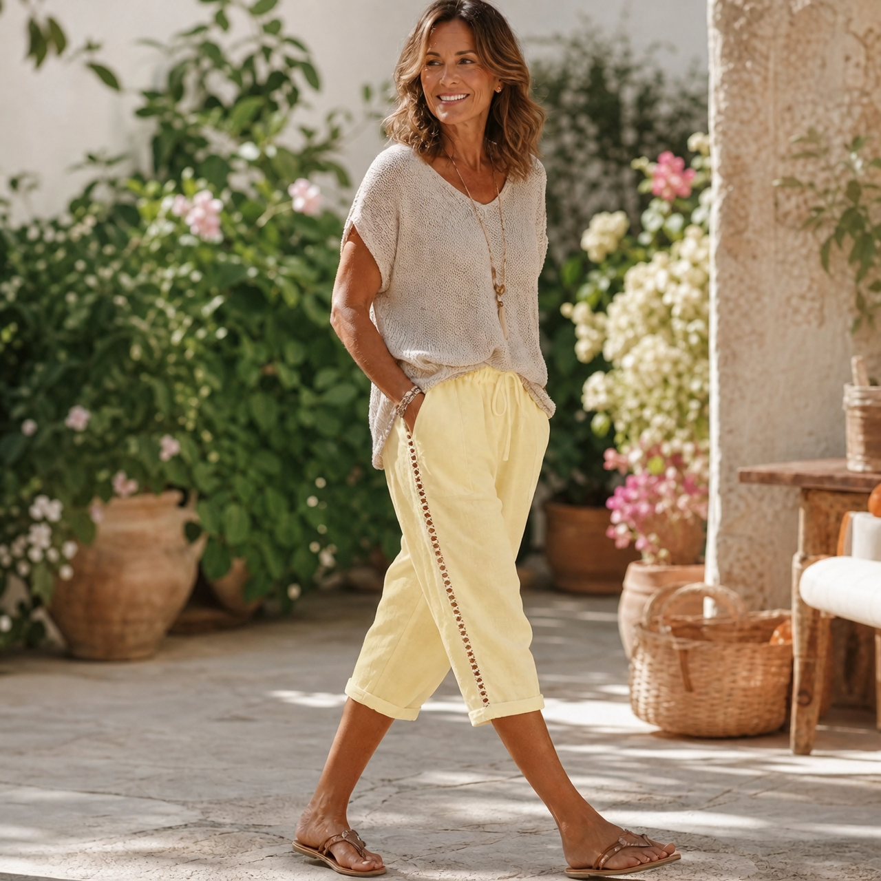 Adriana Gabba™ Lace Cutout Capri Pants for Summer Comfort