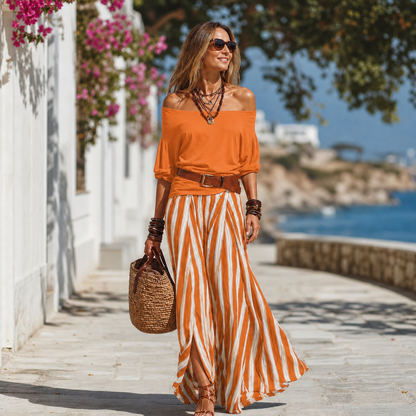 Adriana Romanin™ Striped Maxi Skirt Set for Effortless Summer Style