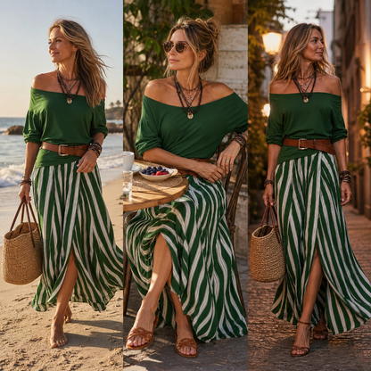 Adriana Romanin™ Striped Maxi Skirt Set for Effortless Summer Style