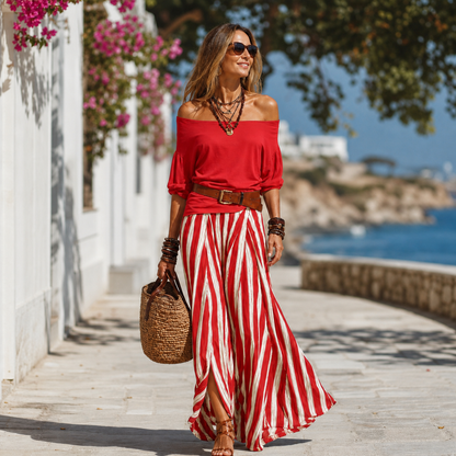 Adriana Romanin™ Striped Maxi Skirt Set for Effortless Summer Style