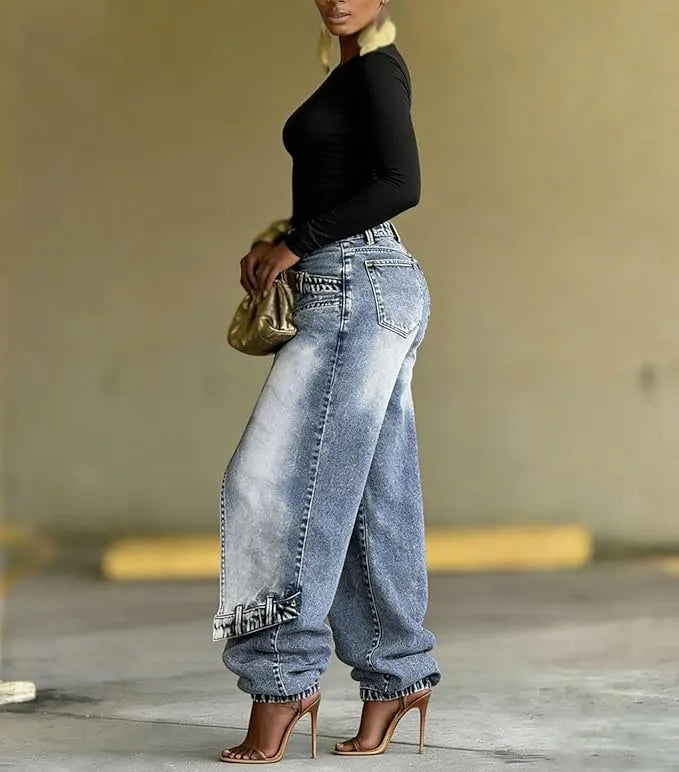 Agata Barchetti™ Split Hem Patchwork Jeans for Standout Style