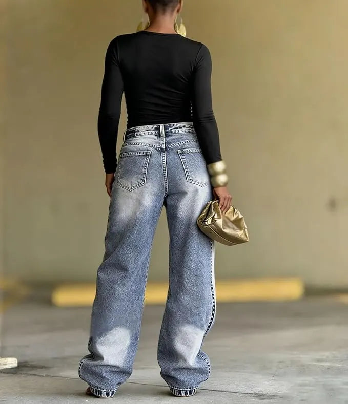 Agata Barchetti™ Split Hem Patchwork Jeans for Standout Style
