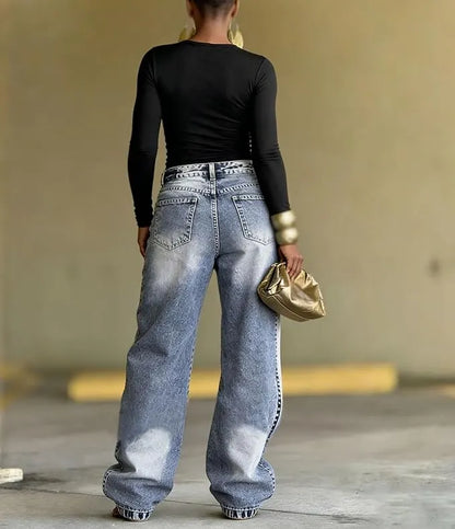 Agata Barchetti™ Split Hem Patchwork Jeans for Standout Style