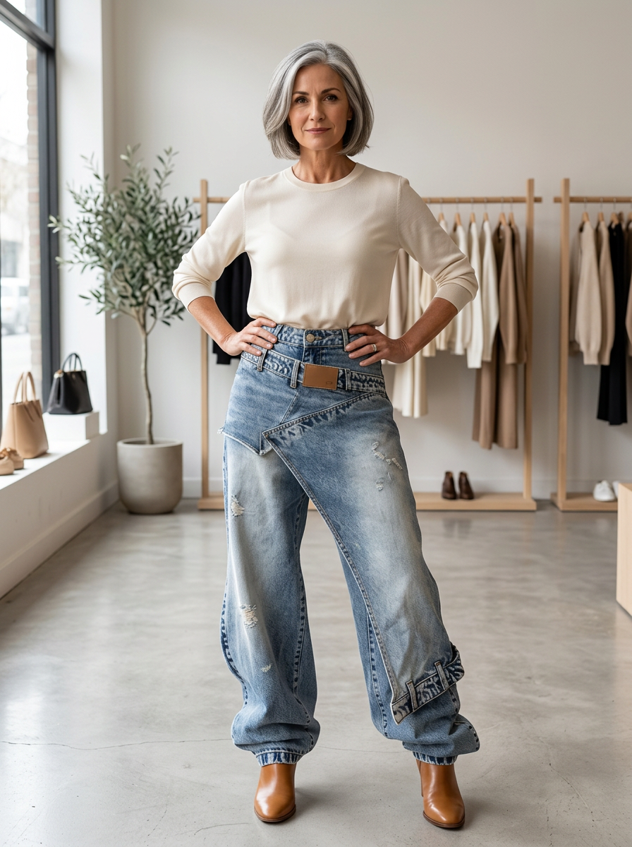 Agata Barchetti™ Split Hem Patchwork Jeans for Standout Style