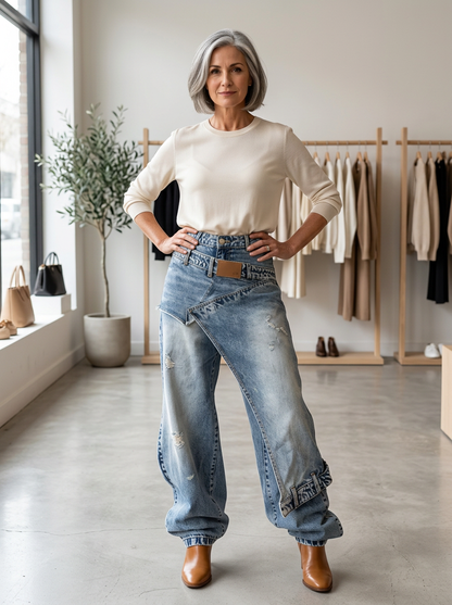 Agata Barchetti™ Split Hem Patchwork Jeans for Standout Style