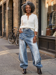 Agata Barchetti™ Split Hem Patchwork Jeans for Standout Style