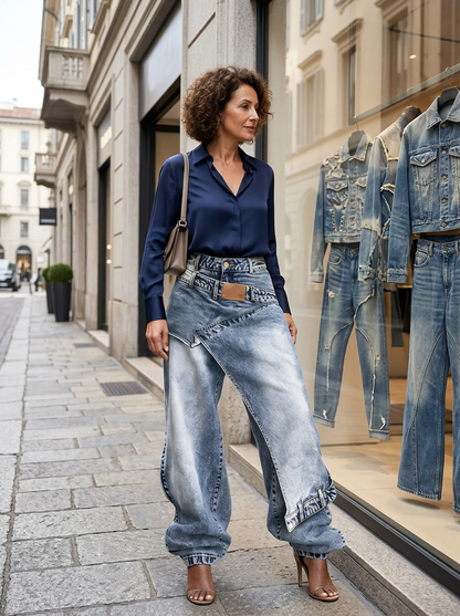 Agata Barchetti™ Split Hem Patchwork Jeans for Standout Style