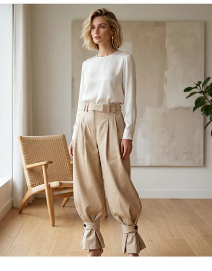 Agata Savorani™ Pleated Wide Leg Pants for Effortless Style