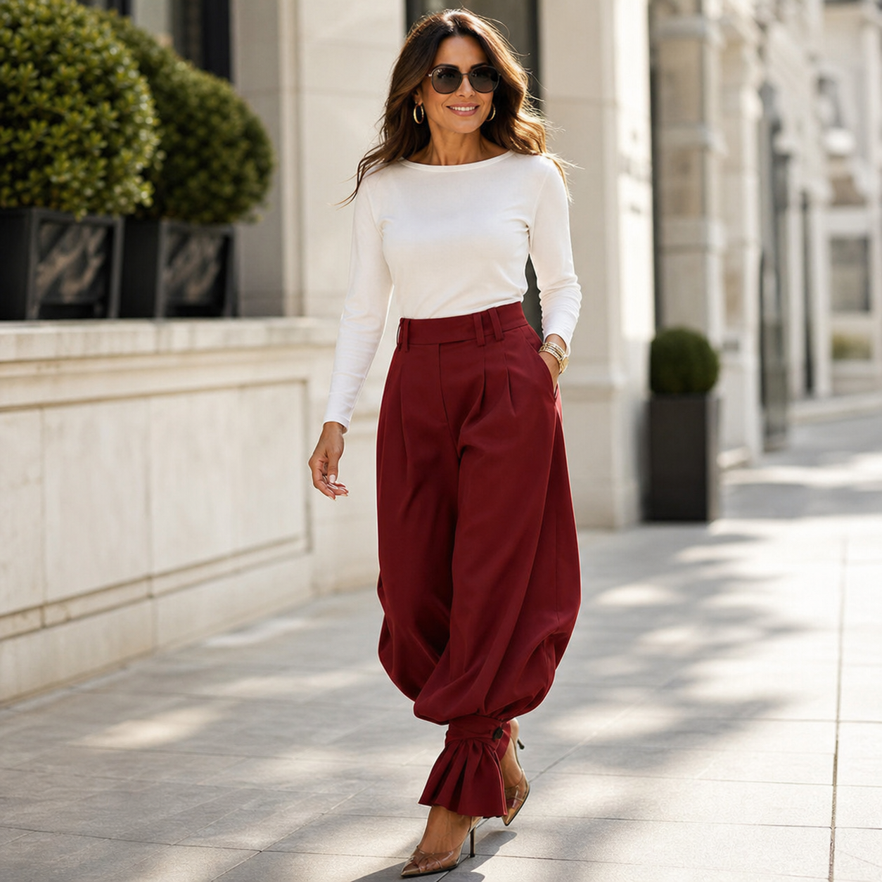 Agata Savorani™ Pleated Wide Leg Pants for Effortless Style