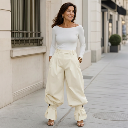 Agata Savorani™ Pleated Wide Leg Pants for Effortless Style