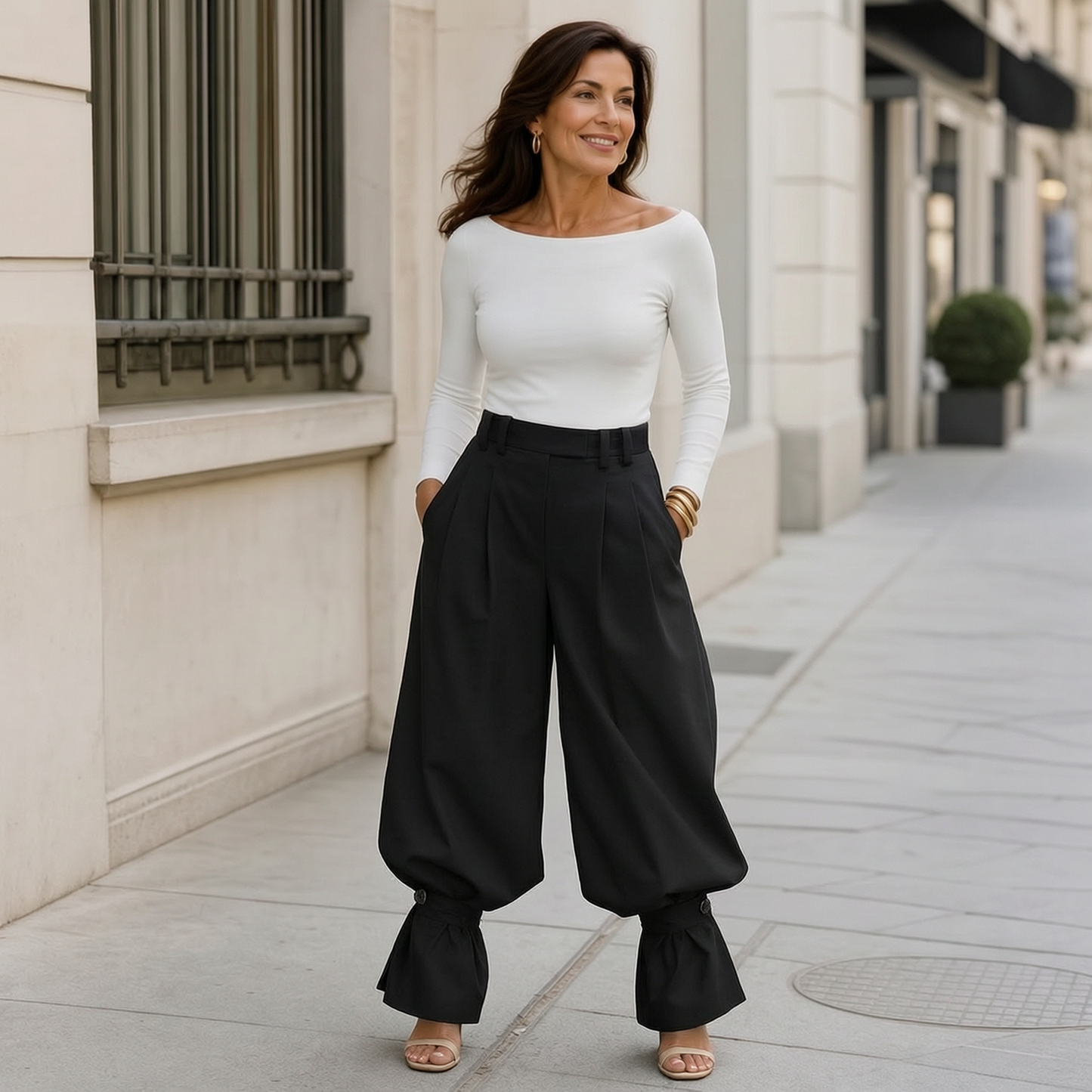 Agata Savorani™ Pleated Wide Leg Pants for Effortless Style