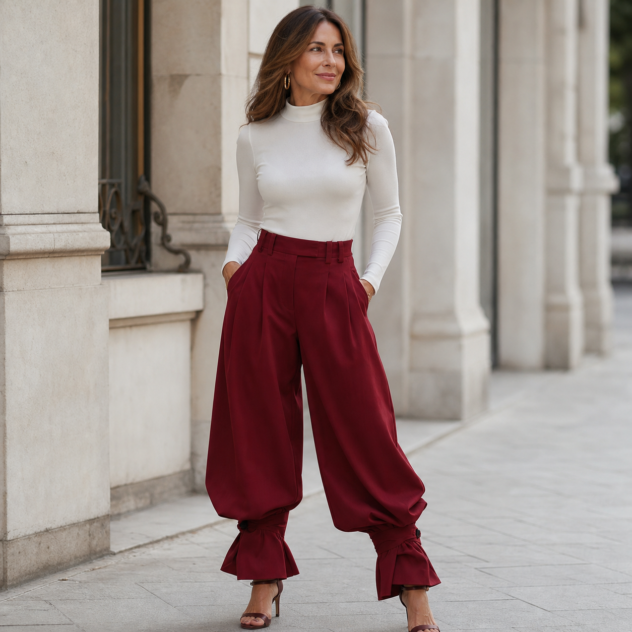 Agata Savorani™ Pleated Wide Leg Pants for Effortless Style