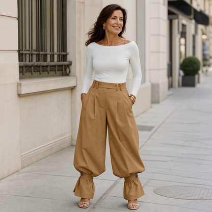 Agata Savorani™ Pleated Wide Leg Pants for Effortless Style