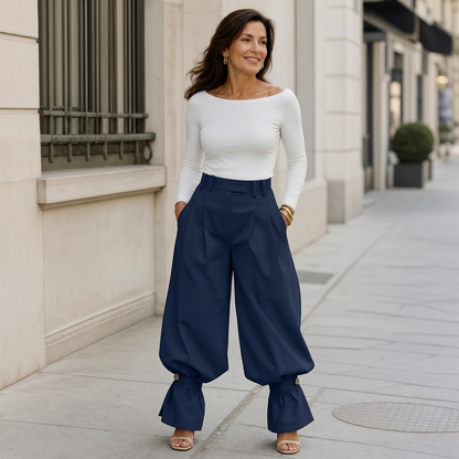 Agata Savorani™ Pleated Wide Leg Pants for Effortless Style