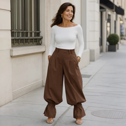 Agata Savorani™ Pleated Wide Leg Pants for Effortless Style