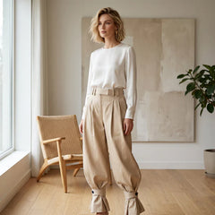 Agata Savorani™ Pleated Wide Leg Pants for Effortless Style