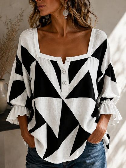 Agata Verzino™ Geometric Print Blouse for Effortless Style