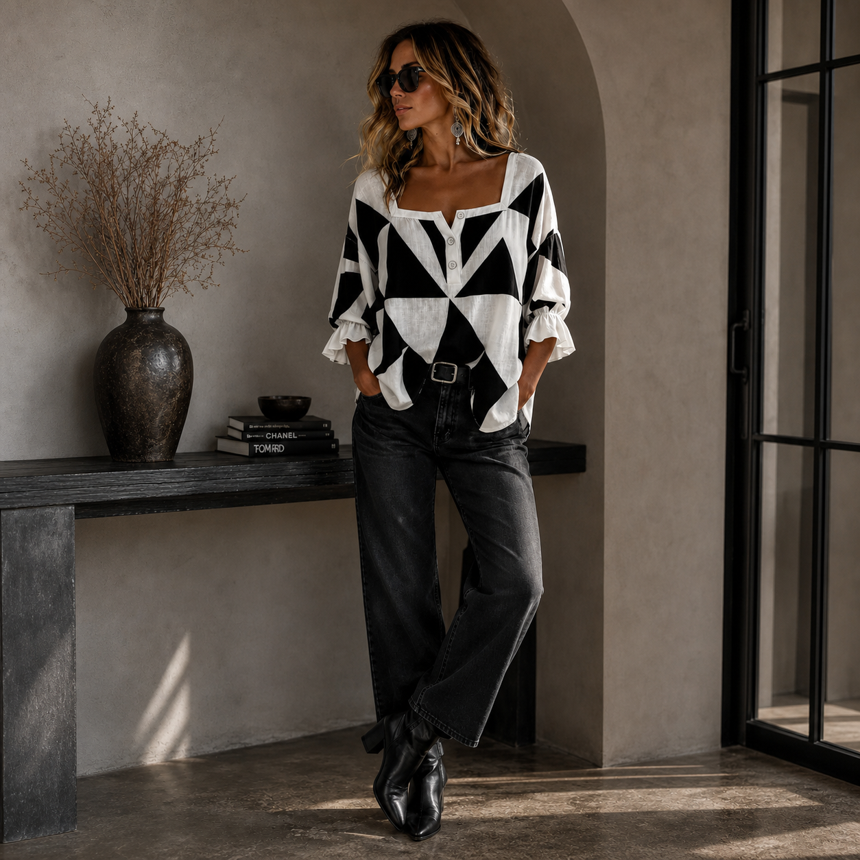 Agata Verzino™ Geometric Print Blouse for Effortless Style