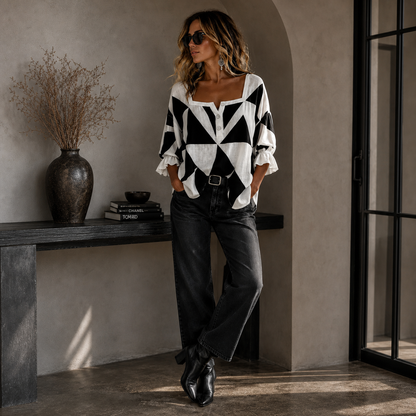 Agata Verzino™ Geometric Print Blouse for Effortless Style