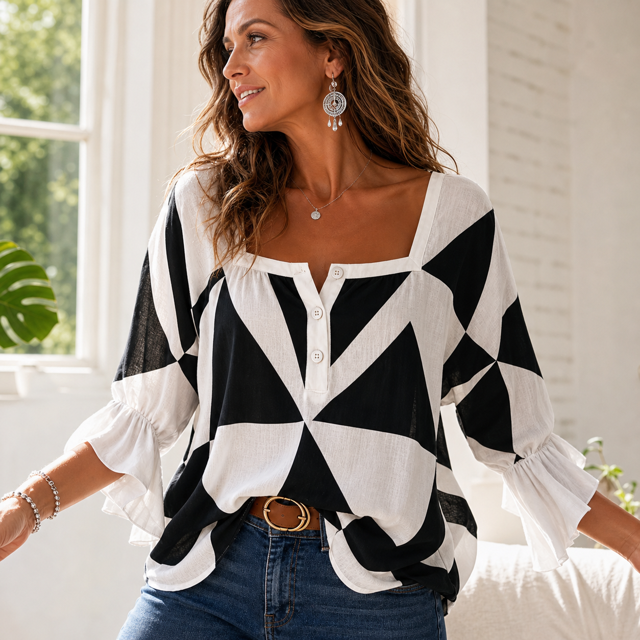 Agata Verzino™ Geometric Print Blouse for Effortless Style