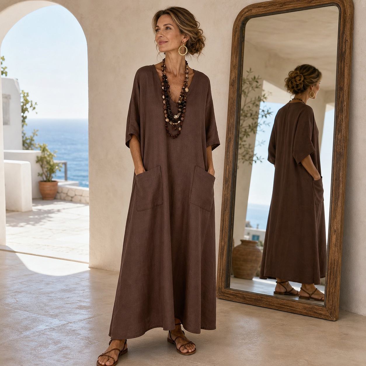 Agnese Borgognini™ Flattering V-Neck Maxi Dress for Holidays