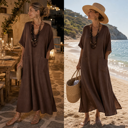 Agnese Borgognini™ Flattering V-Neck Maxi Dress for Holidays