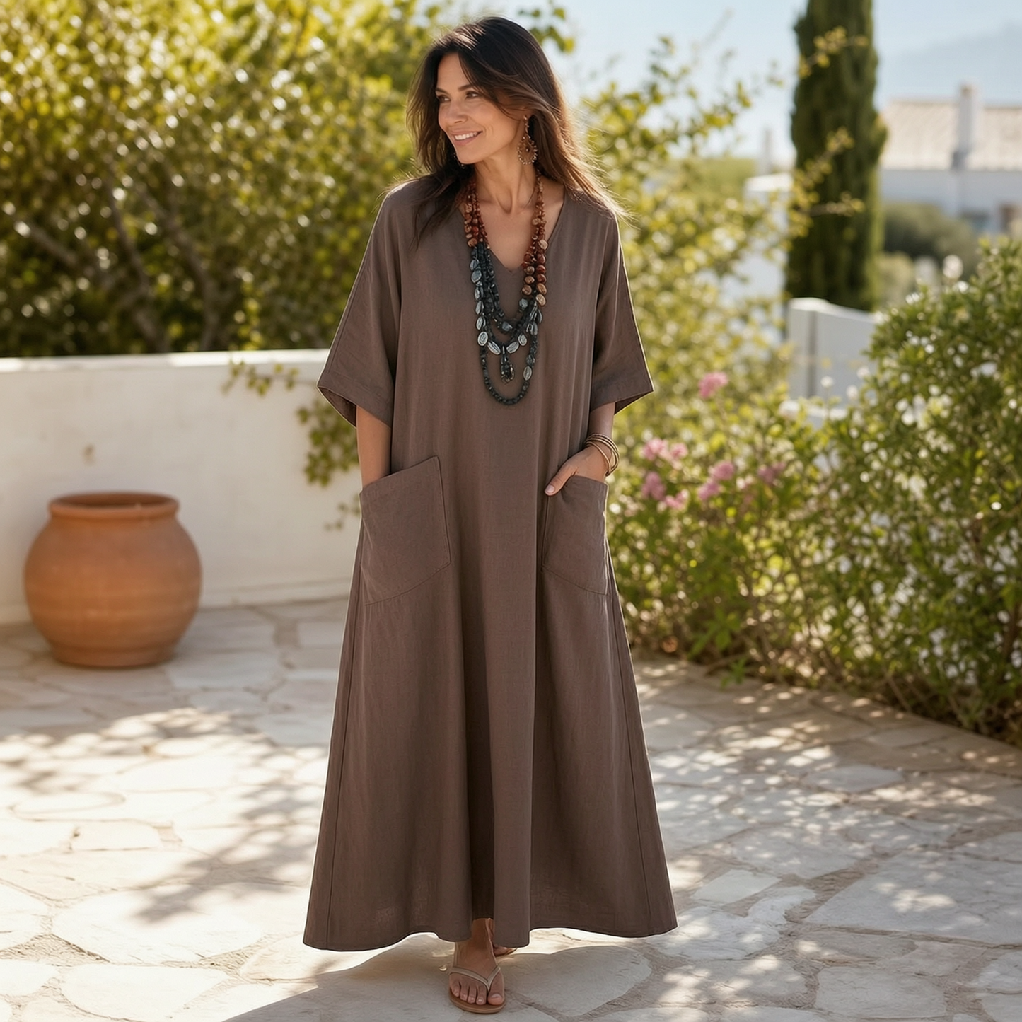 Agnese Borgognini™ Flattering V-Neck Maxi Dress for Holidays