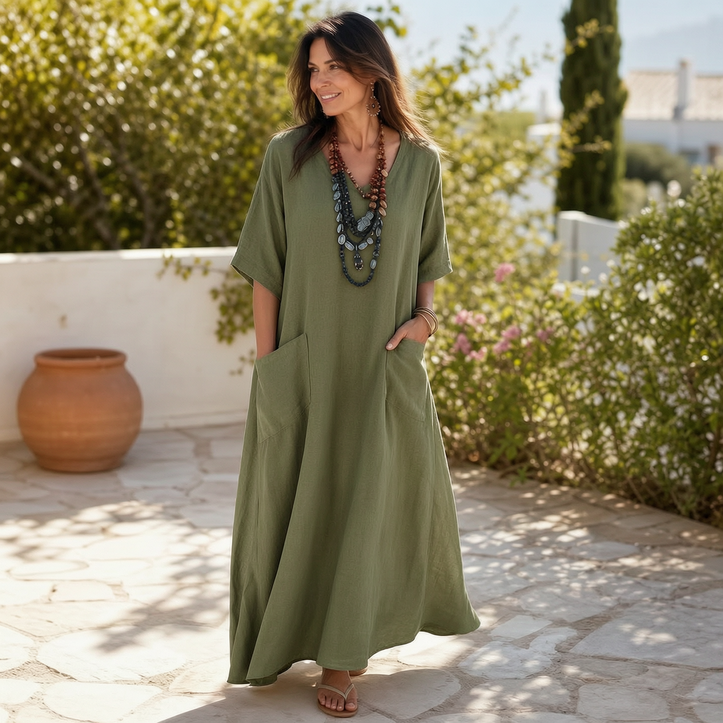 Agnese Borgognini™ Flattering V-Neck Maxi Dress for Holidays