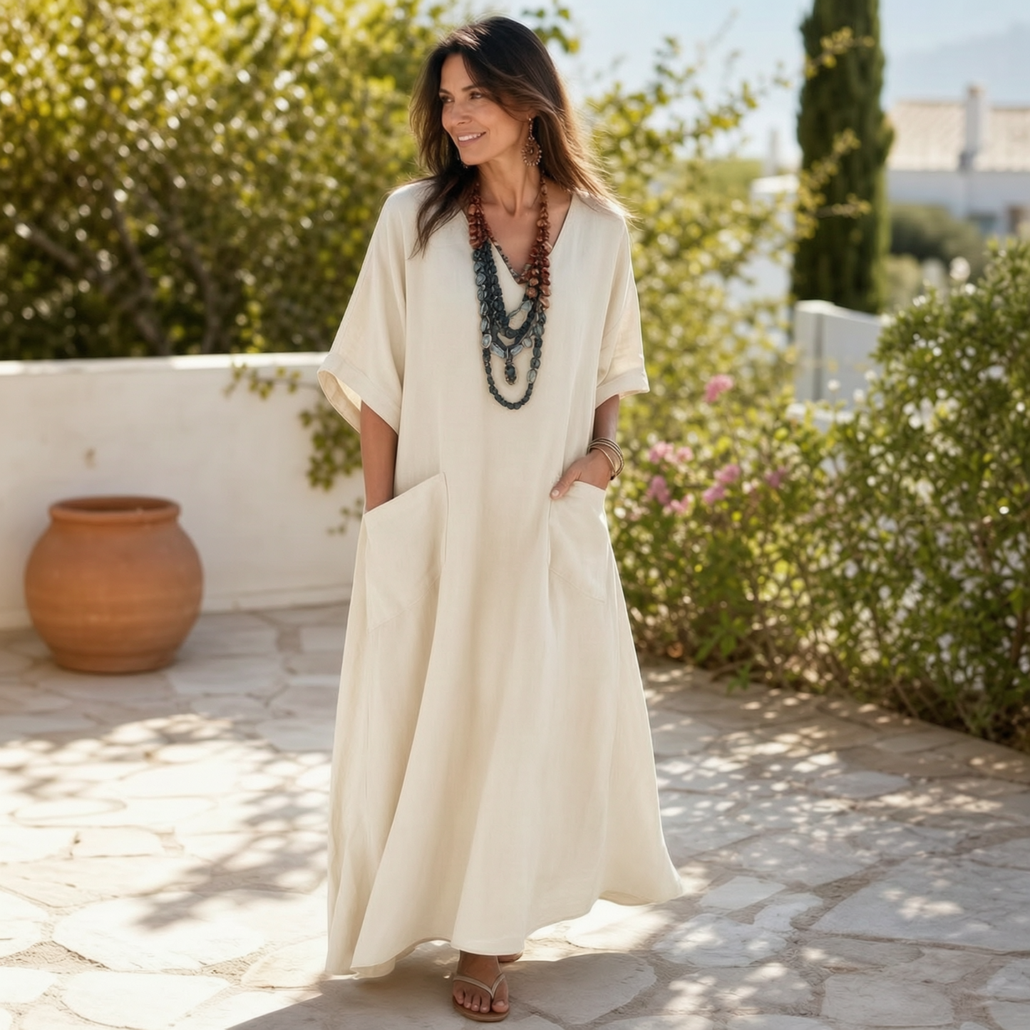 Agnese Borgognini™ Flattering V-Neck Maxi Dress for Holidays