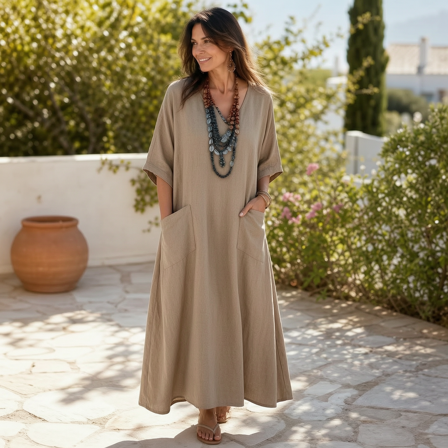 Agnese Borgognini™ Flattering V-Neck Maxi Dress for Holidays