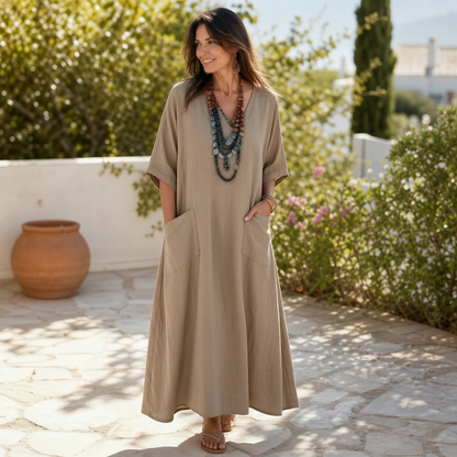 Agnese Borgognini™ Flattering V-Neck Maxi Dress for Holidays