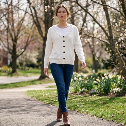 Agnese Borsani™ Ruffled Collar Cardigan for Everyday Elegance