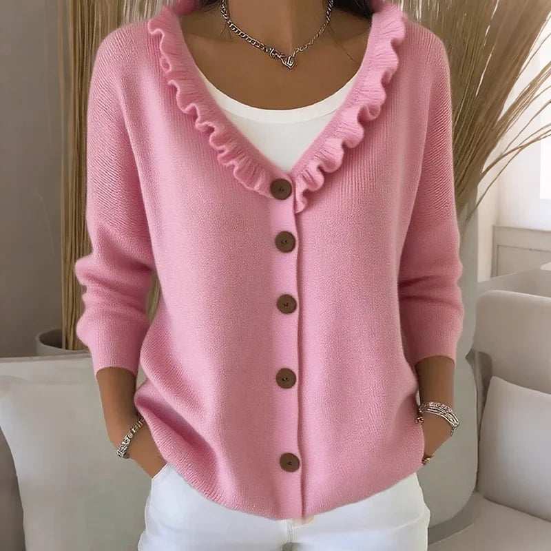 Agnese Borsani™ Ruffled Collar Cardigan for Everyday Elegance