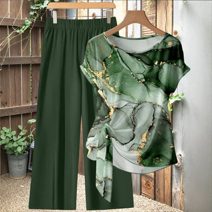 Agnese Side Tie Blouse and Patterned Pants Set - main product view