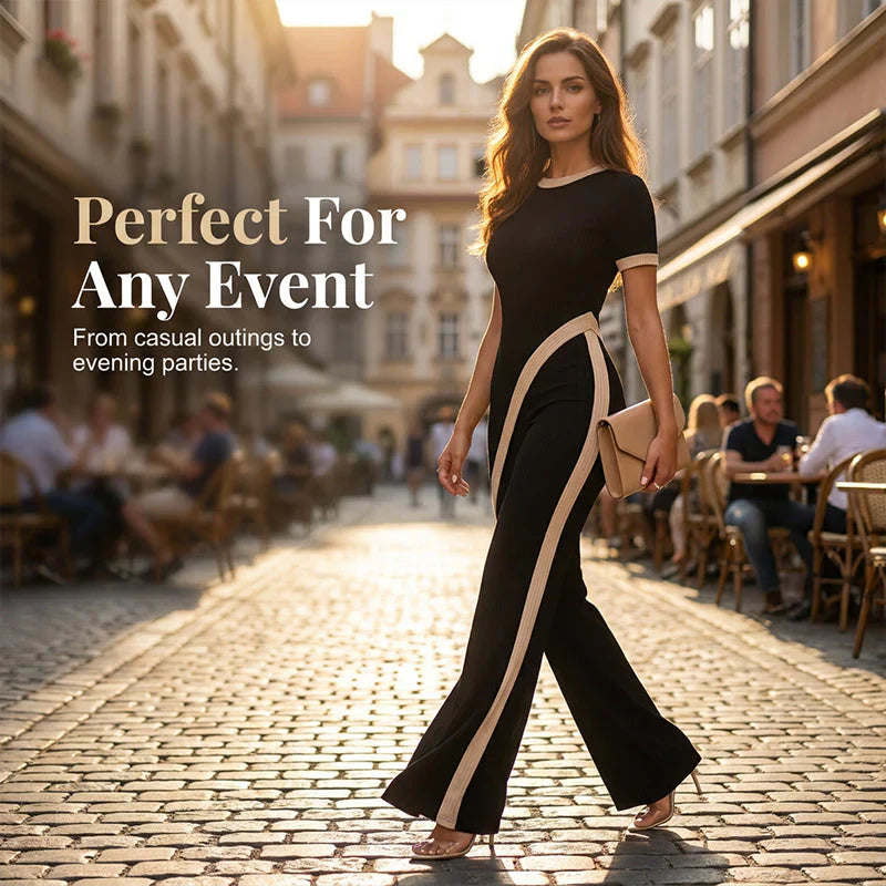Agnese Melillo Coordinated Top & Flared Pants Set - main front view of short sleeve top and flared pants