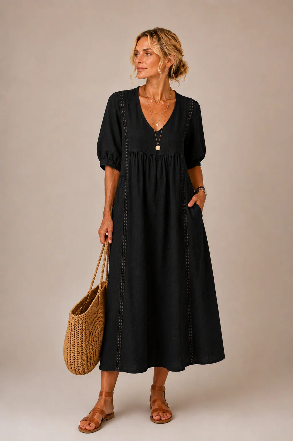 Agnese Spagnuolo™ Elegant Lace V-Neck Summer Dress