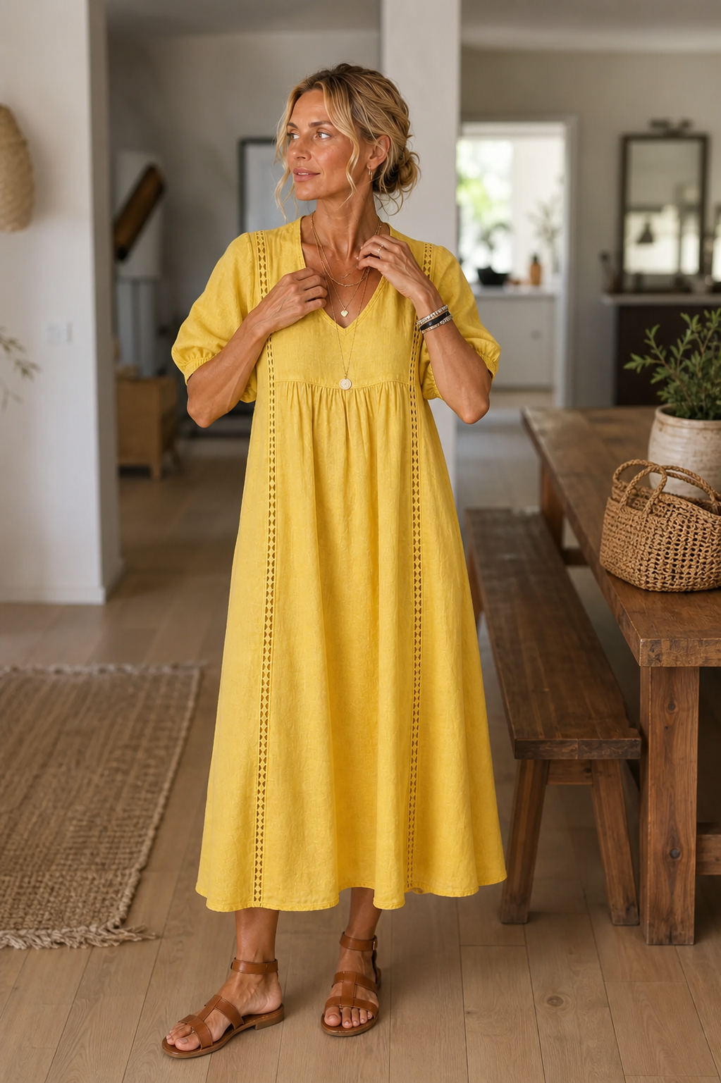 Agnese Spagnuolo™ Elegant Summer Dress with Embroidery and a V-Neck