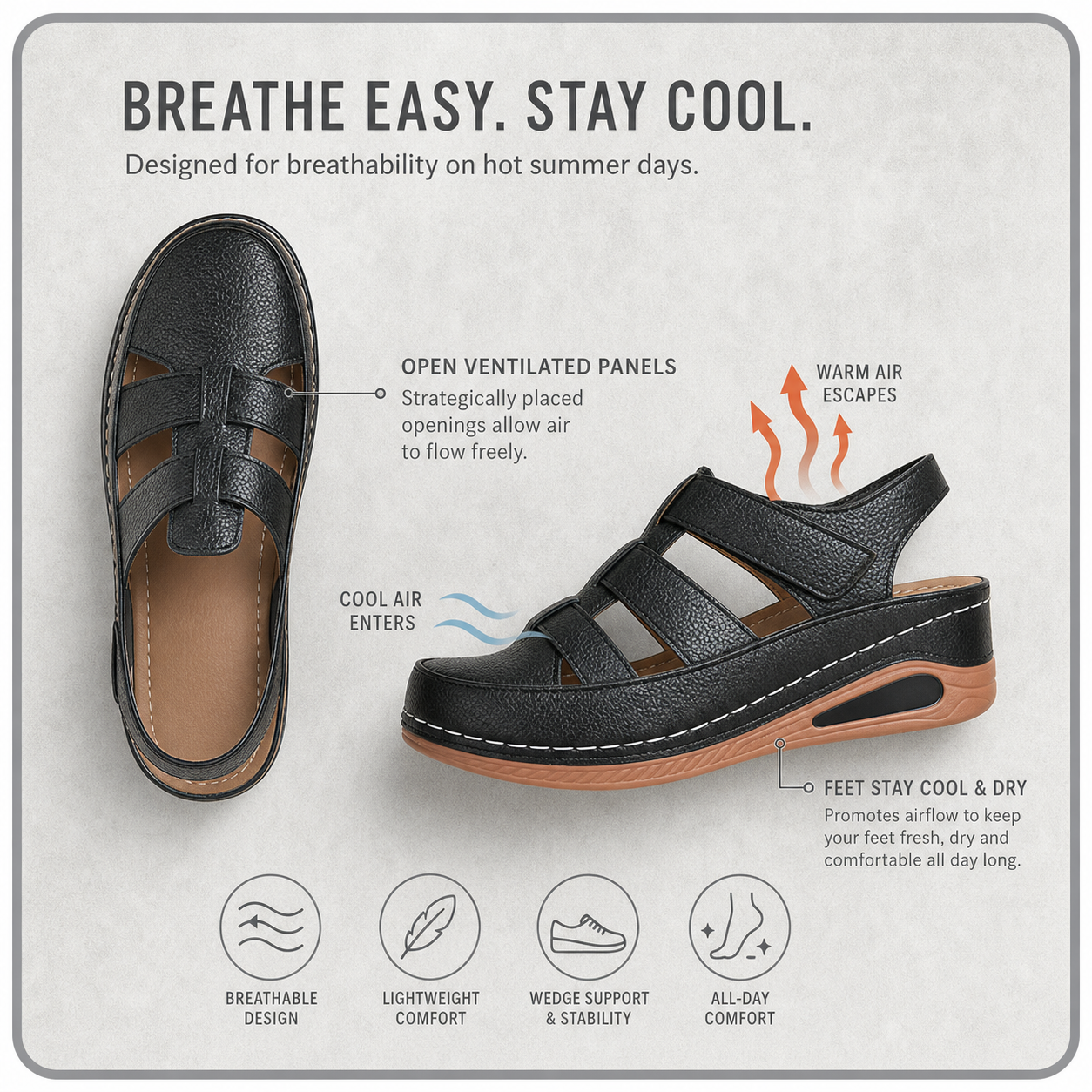 AiryStep™ Breathable Wedge Sandals for All-Day Comfort
