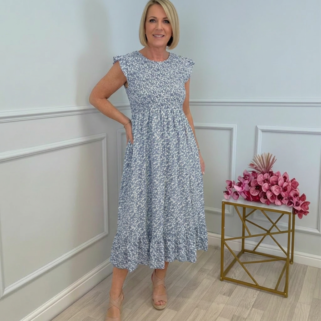 Aldina Agnelli™ Elegant Floral Ruffle Dress