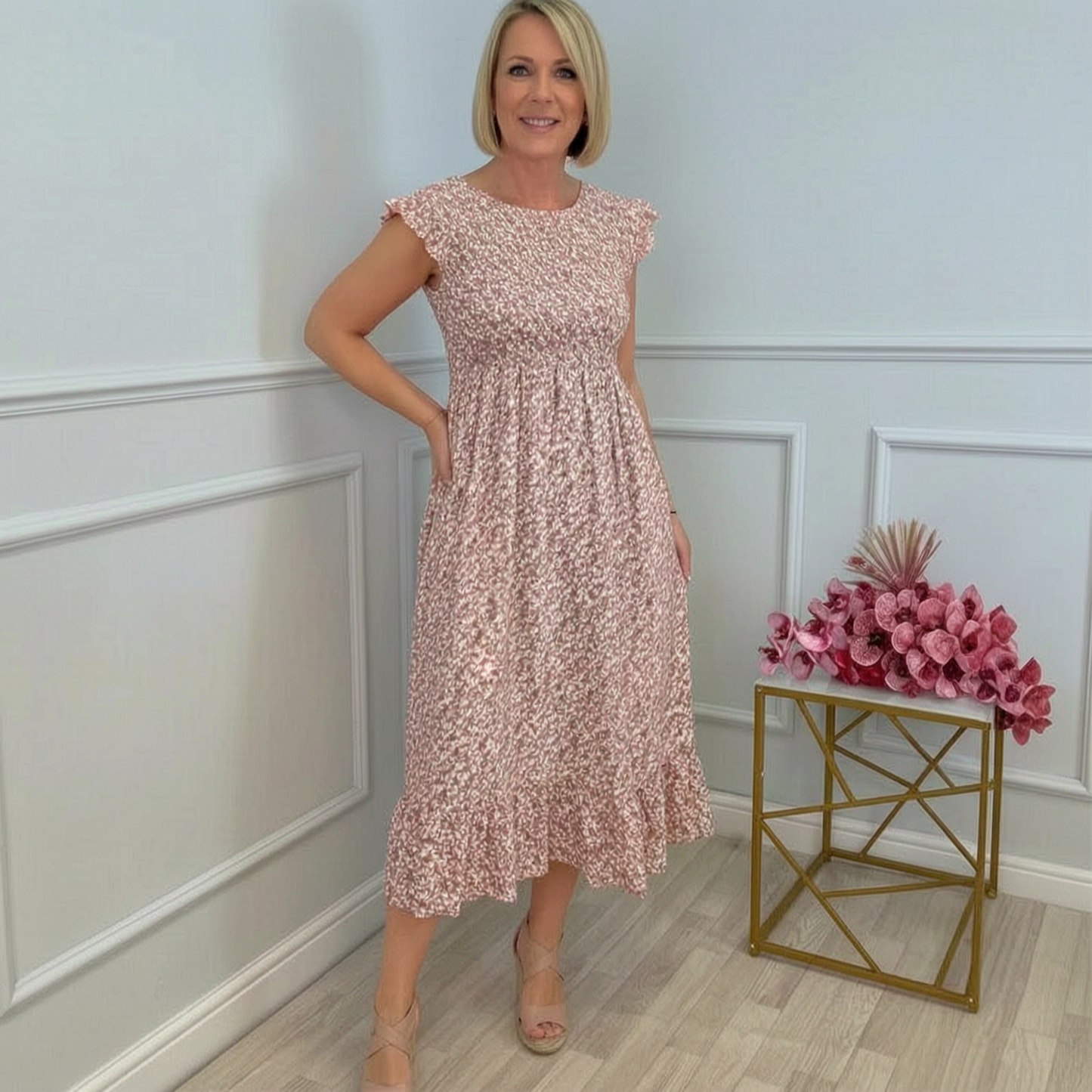 Aldina Agnelli™ Elegant Floral Ruffle Dress