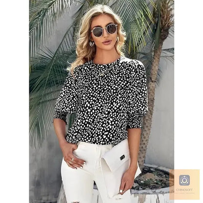 Aldina Lanzi™ Elegant Polka Dot Blouse for Everyday Polish