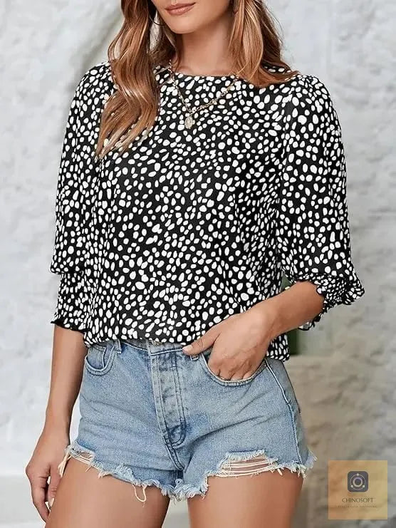 Aldina Lanzi™ Elegant Polka Dot Blouse for Everyday Polish