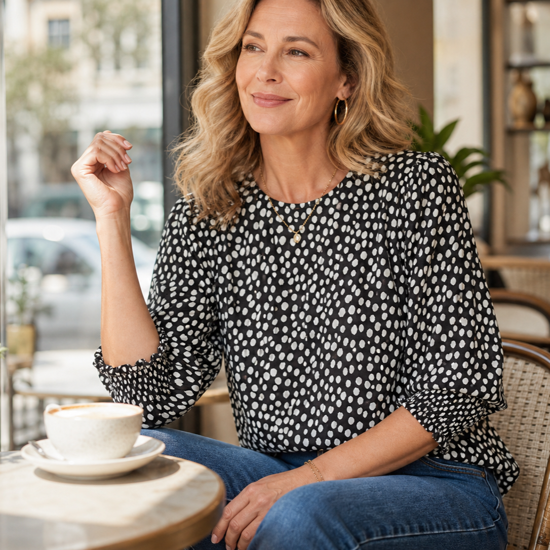Aldina Lanzi™ Elegant Polka Dot Blouse for Everyday Polish