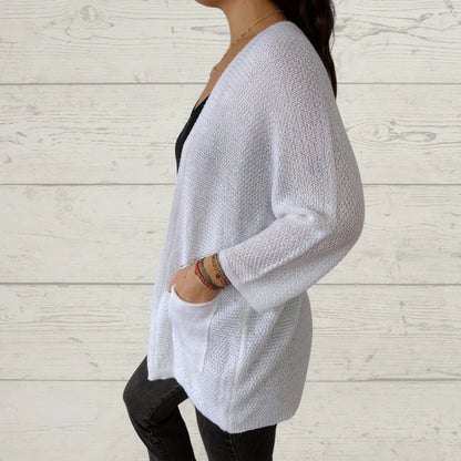 Alessia Thread 3/4 Sleeve Cardigan with Pockets - side profile view