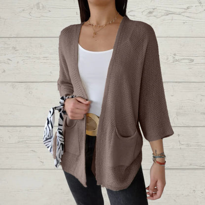 Alessia Thread 3/4 Sleeve Cardigan with Pockets - front main product view